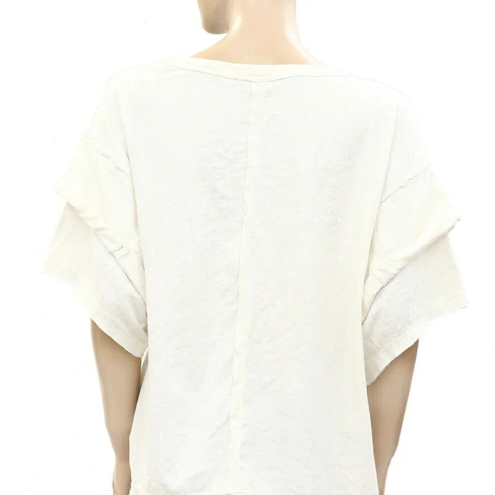 Free People What A Waist Tunic Top Oversized White Cotton Short Sleeve M 257480 - Picture 7 of 7